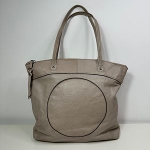 Coach Laura Leather Large Tote Carryall Shoulder Handbag Taupe F18336 Purse